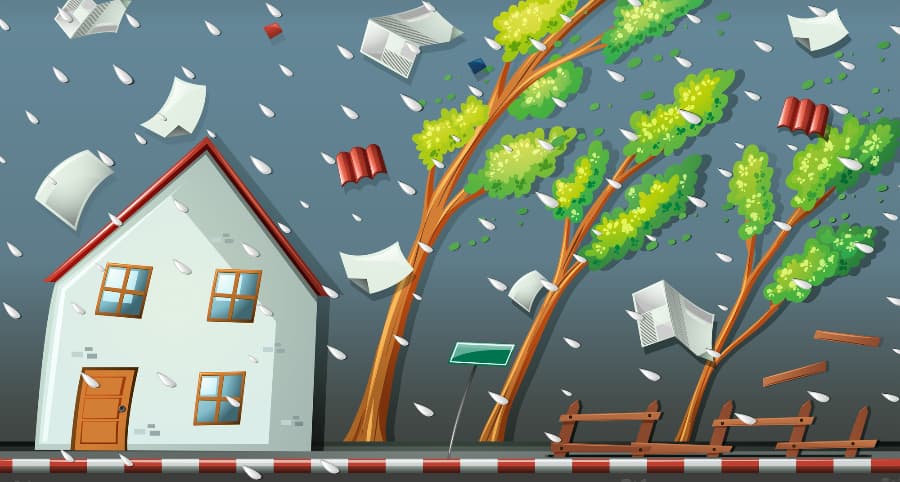 Graphic of a storm impacting a home and surrounding environment