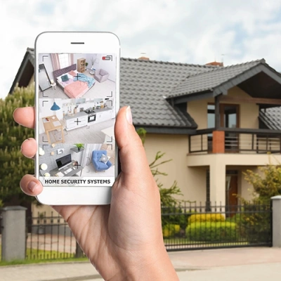 Palm Springs vivint phone display of cctv live feed in front of a house