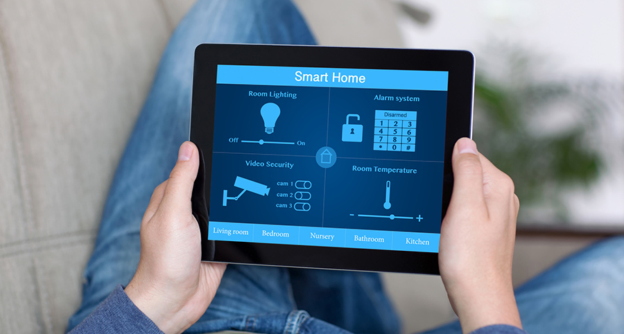 The ability to access and control security components from a mobile device is one of the top smart home trends in Palm Springs. Close-up of smart home security app.